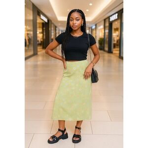 Light‎ Green Floral Butterfly Dragonfly Print Midi Skirt Women's Size 10